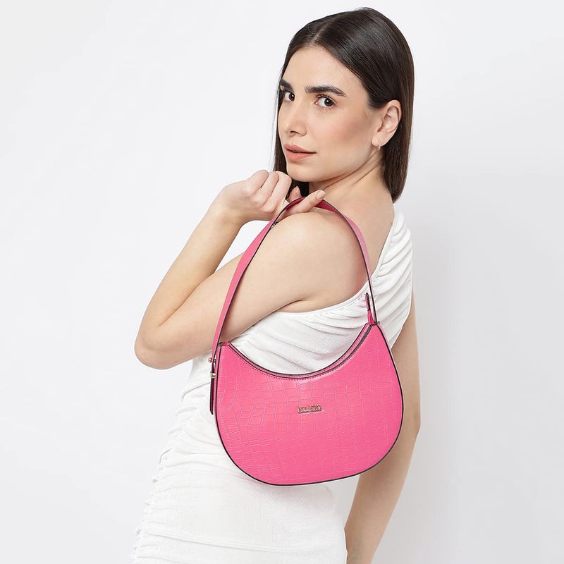 KLEIO Faux Leather Pink Short Strap Shoulder Handbag for Women and Girls - Image 5
